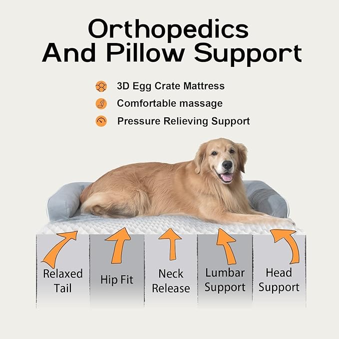 Dog Bed Large Sized Dogs-Orthopedic Waterproof Bed for Dogs,Large Dog Beds with Washable Removable Cover & Non-Slip Bottom
