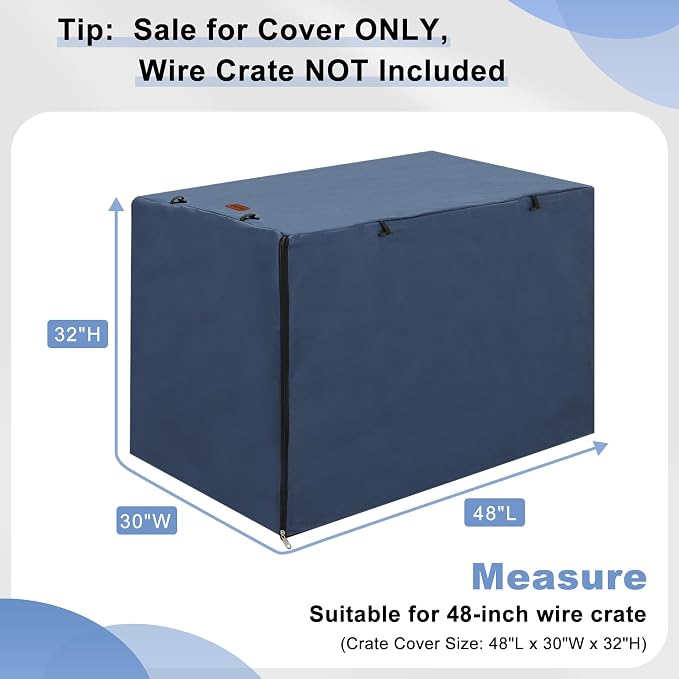 Seiyierr Dog Crate Cover - Kennel Covers Fit for 48 Inch Dog Crate, Double Door Polyester for Wire Puppy Crate Indoor Outdoor Protection, Blue