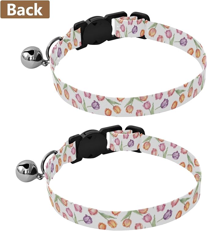 Watercolor Tulips White Collar for Puppy, 2 Pack Dog Bell Collar