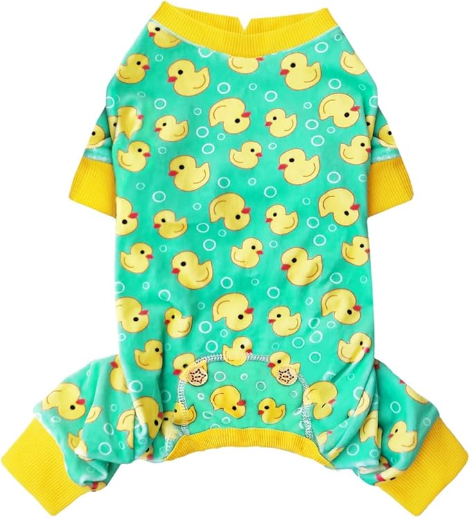 KYEESE Dog Pajamas Velvet Dog Pajamas Small Sized Dogs Dogs Pjs with Yellow Ducks Pattern Soft Doggie Jammies Stretchy Doggie Clothes Puppy Onesie Comfy Pet Coat Pet Costume, X-Small