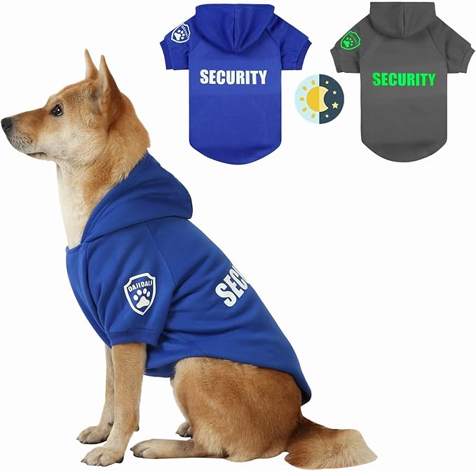 Dog Security Hoodie with Glow-in-The-Dark Prints DAJIDALI Dog Clothes Apparel Winter Sweatshirt Warm Sweater Jacket Coat Hoodie for Small Medium Large Dog Cat