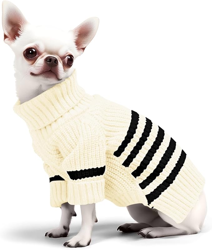 Haloumoning Small Dog Pullover Sweater, Striped Knitted Pet Sweaters for Fall Winter Dog Clothes, Turtleneck Thick Warm Clothes for Small Medium Large Dogs