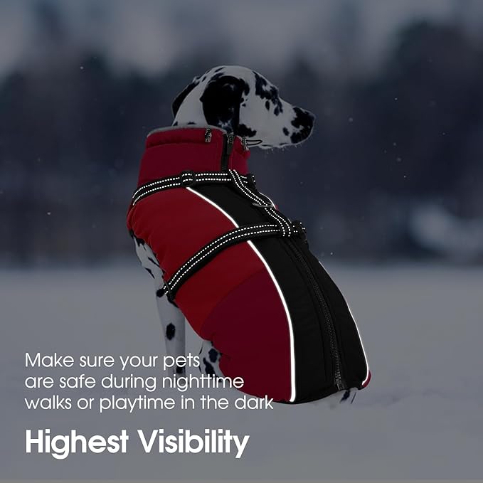 SUNFURA Dog Coat for Small Dogs, Warm Dog Winter Jacket with Harness Built in, Waterproof Pet Snow Jacket Fleece Cold Weather Coats for Puppy Chihuahua, Maltese, Red XS