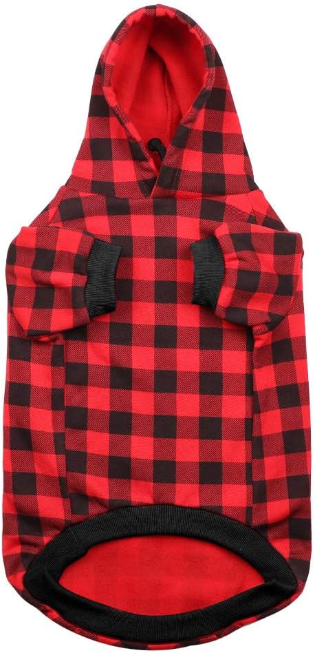 Red Plaid Dog Hoodie Sweater for Large Dogs Pet Clothes with Hat and Pocket（L）