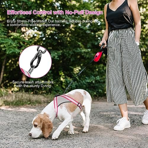 Visinite LED Dog Harness, USB Rechargeable Light Up Dog Vest, 2 Illuminate Modes Glow in The Dark Dog Harness, Adjustable Lighted Pet Harness Light for Night Walking Safety (Pink, XL)