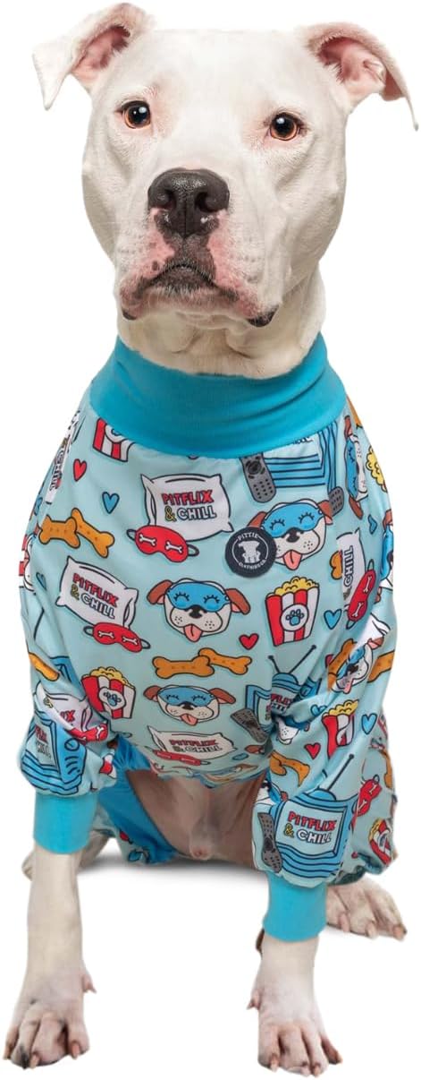 Pittie Clothing Pit Bull Dog Pajamas – Full Coverage Dog Onesie, Soft Pajama Outfit for Medium, Large, XL & XXL Breeds