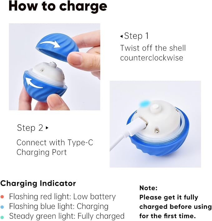 Interactive Pet Food Dispensing Ball, Electronic Treat Puzzle Toy for Cats and Small Dogs, 2.83 Inch Diameter, USB Type-C Charging (Blue)