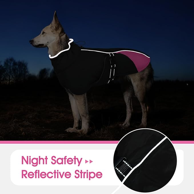 Dog Coat for Small to Large Dogs – Water Resistant Jacket with Soft Fleece Lining, Adjustable Fit and Reflective Trim Pink M