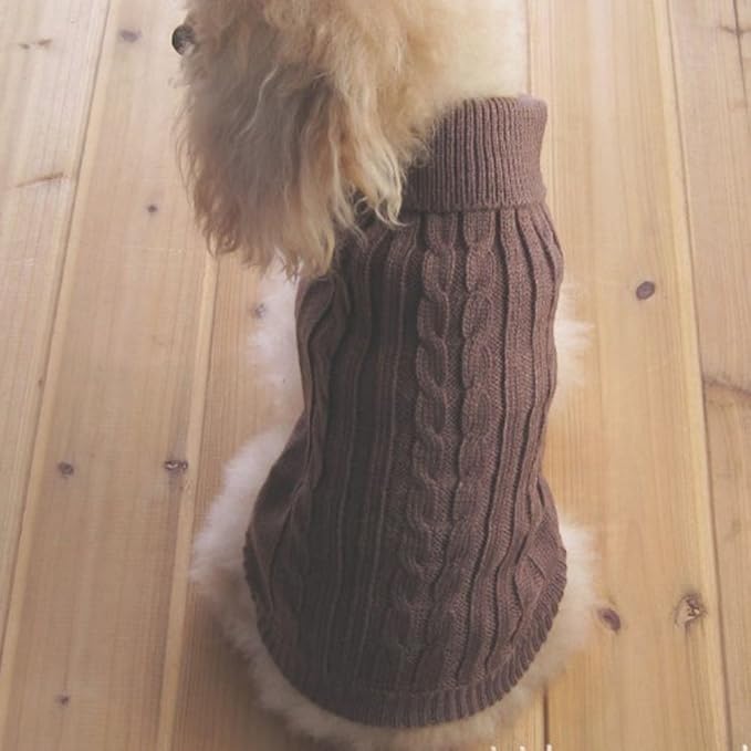 Tangpan Turtleneck Classic Straw-Rope Pro Pet Dog Sweater Apparel (Brown,M)
