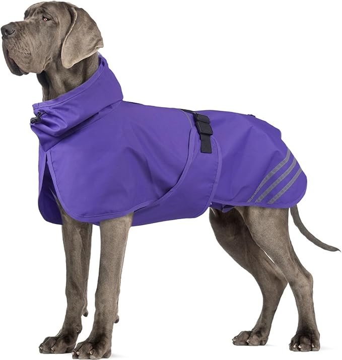 IECOii Waterproof Dog Raincoat with Reflective Strips - Adjustable Dog Rain Jacket for Small Medium Large and Giant Dogs, Windproof Pet Rain Coat with Hood for Outdoor Walking, Hiking, Purple