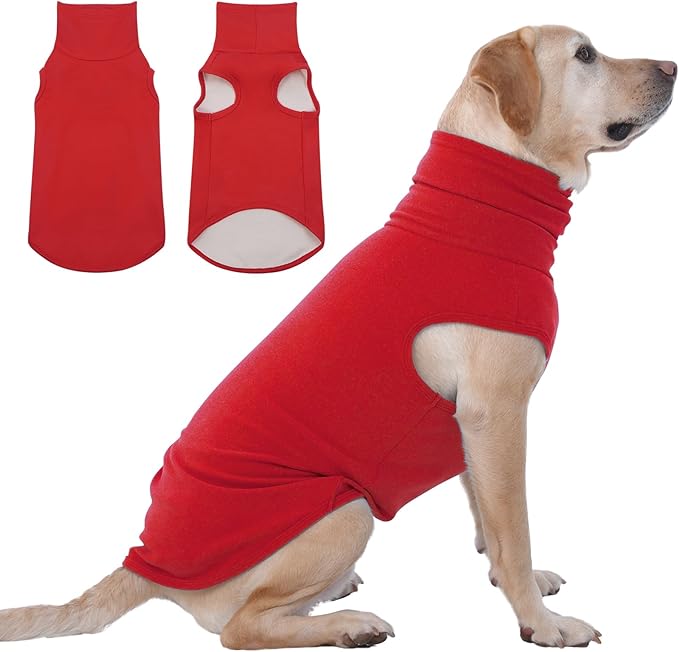 IECOii XXL Dog Sweater - Stretch Fleece Vest with Turtleneck,Red,XX-Large, Warm Christmas Winter Pullover for Large Dogs Like Pitbulls, Turtleneck Dog Fleece Sweater Coat Cozy Pet Pajamas Sweatshirt