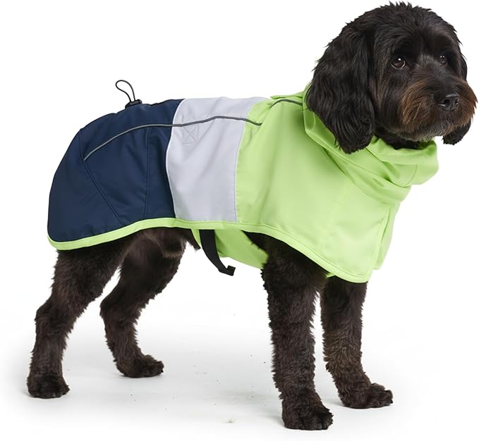 Spark Paws Dog Raincoat, Waterproof Windproof Rain Jacket, for Small Medium Large Extra Large Dogs, Reflective Breathable Full-Body Coverage Dry Suit - Neon White Navy Blue, 2XL