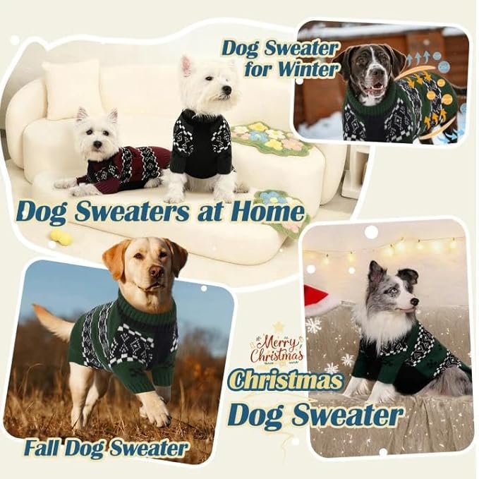 ROZKITCH Knit Dog Sweaters for Small Dogs, Thick Fall Dog Sweater for Cold Weather,Christmas Fair Isle Sweater for Holiday Daily Thanksgiving Shih-tzu Maltese Bichon Frise Green M