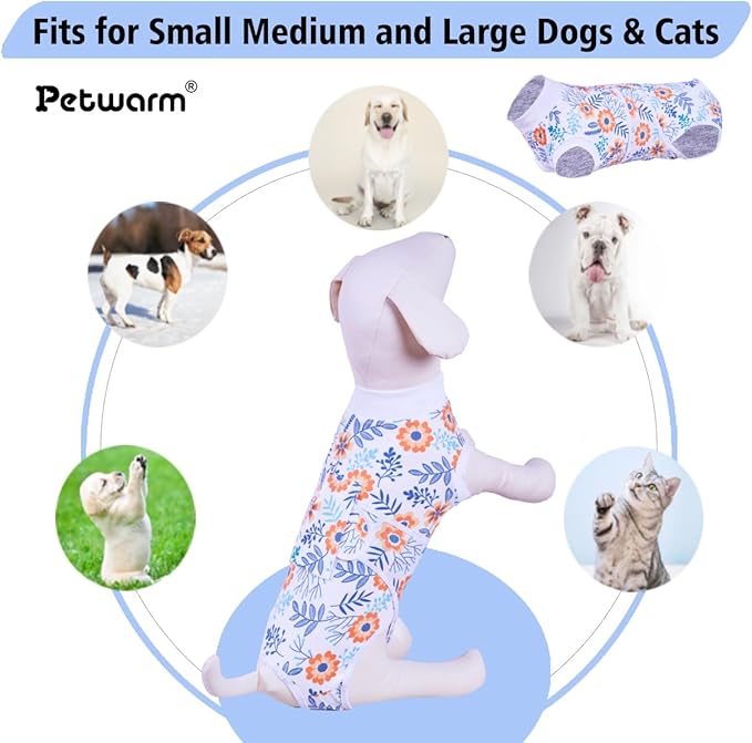 PetWarm Dog Surgical Recovery Suit, Onesies for Dogs, Surgery Suit for Dogs, Pet Abdominal Wounds Bandages Female Male Dog Onesie for Spay Neuter, Flower Pattern, Orange, S