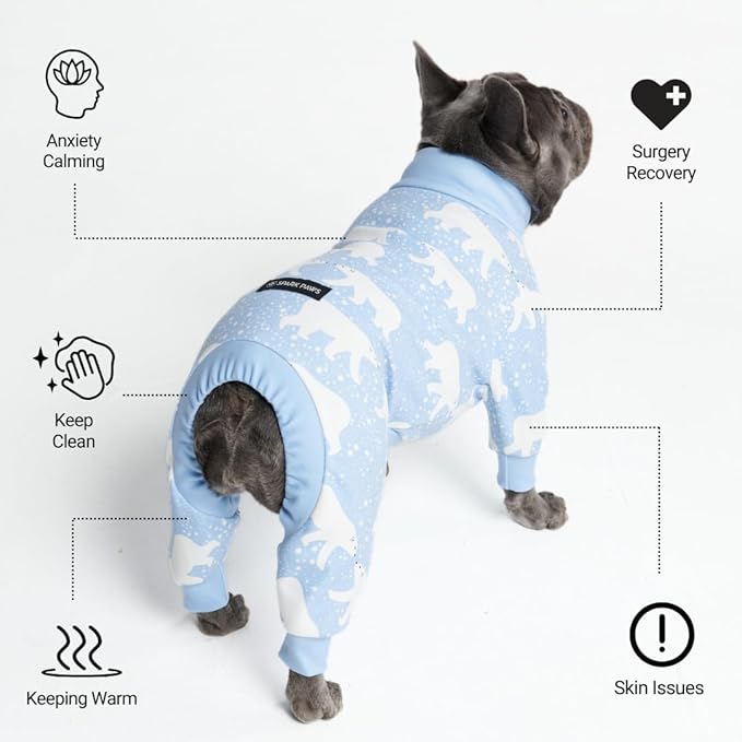 Spark Paws Dog Pajama, Dog Recovery Suit Male, Onesie, Ultra-Soft and 4-Way Stretch, for Small Medium and Large Breeds - Snowy Polar Bear - 4XL