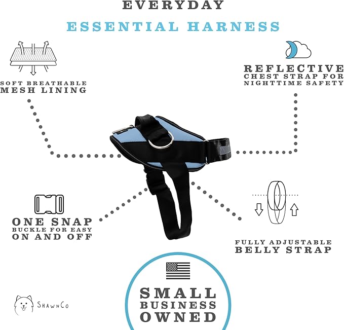 ShawnCo Essential Dog Harness, No-Pull Pet Vest with 3 Leash Clips, No Choke, Reflective, Adjustable and Padded, for Easy Walking and Training for Small, Medium and Large Dogs (Moonglow, M)