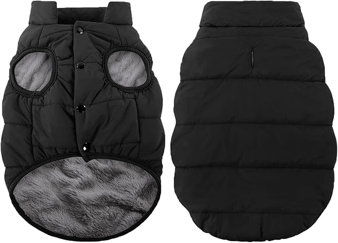 ASENKU Windproof Dog Winter Coat Waterproof Fleece Jacket Cold Weather Pet Apparel for Small Medium Large Dogs (Black, L)