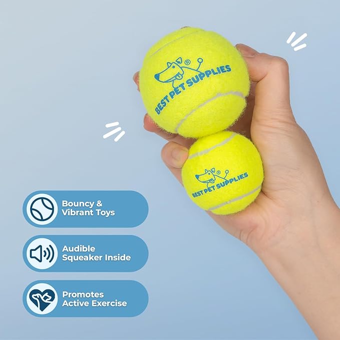 Best Pet Supplies Interactive Squeaky Dog Chew Toy, Ideal Dog Toys for Chewers, Small, Medium & Large Dogs, and Fetch Lovers - Tennis (Yellow), Medium (Pack of 4)