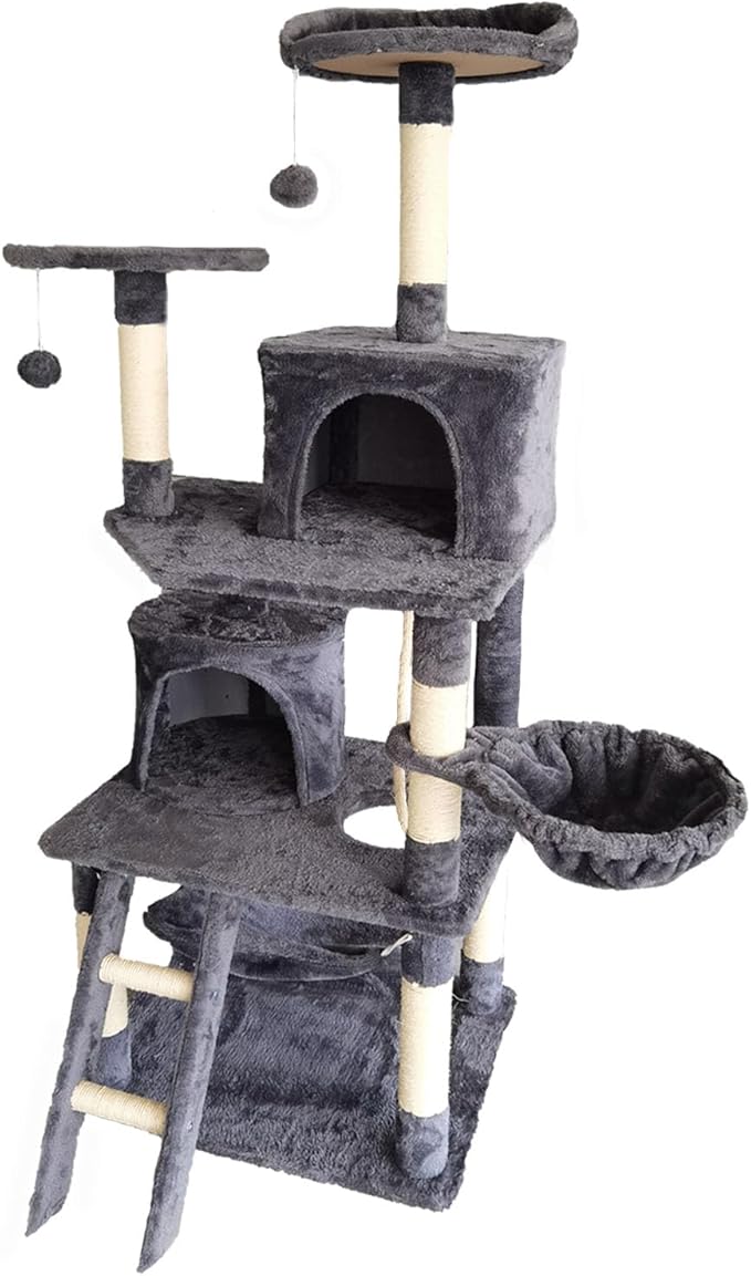 Cat Tree 60.63 inches Cat Tower for Indoor Cats, Multi-Level Cat Condo Furniture with Scratching Posts, Plush Perches, Activity Center with Cozy Basket & Hammock for Cats (Darkgray)