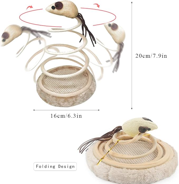 Andiker Interactive Cat Toy, Cat Plush Toy with Spiral Spring Plate and Funny Ball or Mouse Interactive Stainless Steel Spring Rotating Cat Creative Toy to Kill time and Keep Fit (Ball)