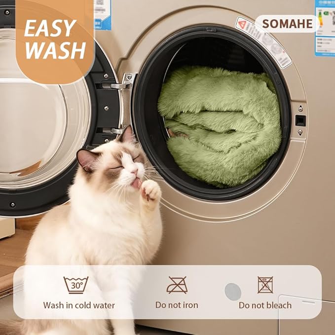 SOMAHE Self-Warming Cat Bed, Plush Faux Fur Pet Bed Mat with Anti-Slip Bottom, Ultra Soft Heated Pad for Cats & Kittens, Cozy Fluffy Bed for Window & Sills Couches, Machine Washable, 23x15 Inch Green