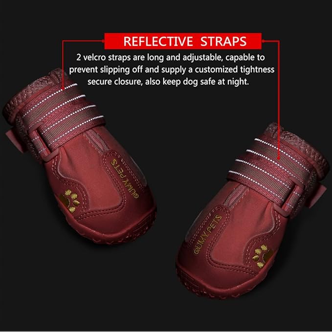 QUMY Dog Shoes for Large Dogs, Medium Dog Boots & Paw Protectors for Winter Snowy Day, Summer Hot Pavement, Water-Resistant in Rainy Weather, Outdoor Walking, Indoor Hardfloors Skid-Resistant Sole