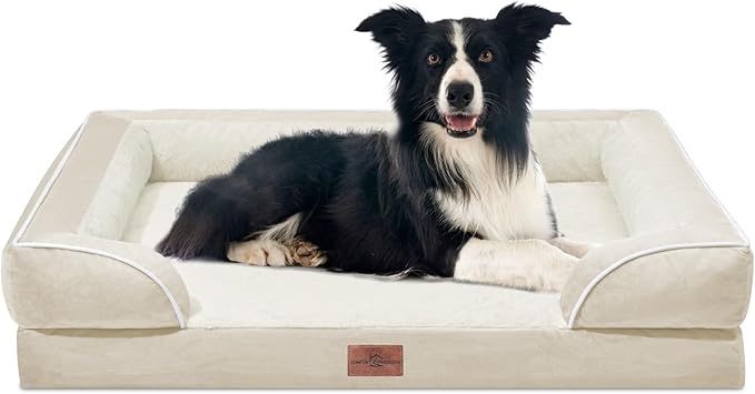Comfort Expression Orthopedic Dog Bed for Large Dogs 36x27 Inch, Waterproof Supportive Egg Crate Foam Large Pet Bed with Removable Bolsters, Dog Couch with Washable Cover & Non-Slip Bottom, Beige