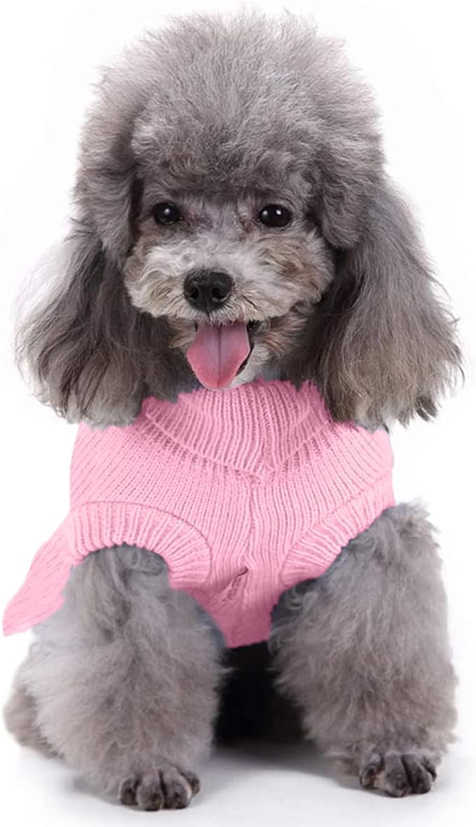 CHBORCHICEN Small Dog Sweaters Knitted Pet Cat Warm Dog Sweatshirt Winter Clothes Kitten Puppy Sweater (M, Dress-Pink)