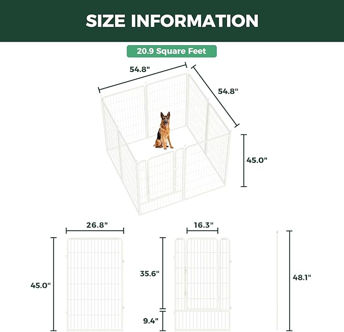 FXW Rollick Unleashed Dog Playpen for Indoor, Yard, RV Camping, 45 inch 8 Panels for Large Dogs, White│Patented