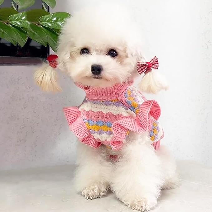 Pink Small Dog Sweater Female, Knitted Cat Sweater, Fall Girl Puppy Clothes, Turtleneck Doggy Cable Knitwear, Warm Pet Clothing for Chihuahua Yorkie Bulldog Teacup (Pink, Medium)