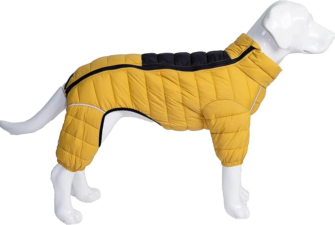 Lovelonglong Dog Coat, Warm Jacket, 4 Legs Covered Waterproof Windproof Reflective Vest, Zippered Adjustable Outdoor Snow Jacket for Small Medium Large Dogs, Yellow, M