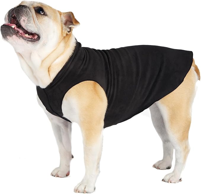 Goldpaw Stretchy Fleece Jacket for Small Dogs - Super Soft, Warm Dog Sweater - Pet Sweater Vest for Fall and Winter - Canine Clothes Made in The USA - Machine Washable - Black - Size 14