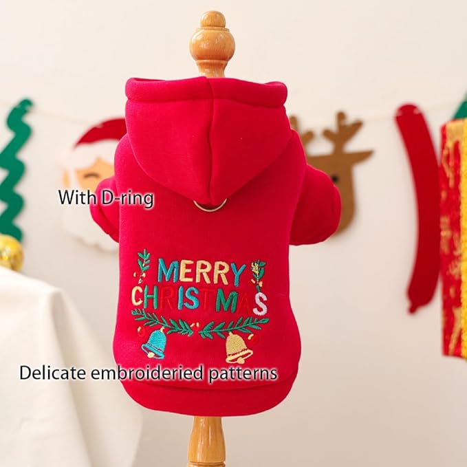 Christmas Dog Hoodies with D-Ring Festive Cat Outfit Fall Winer Puppy Clothes for Small Dog Girl Boy Pet Cold Weather Sweatshirt Coat for Pomeranian Chihuahua Yorkie (Red, X-Small)