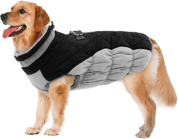 Lelepet Dog Coat Warm Dog Winter Coat Waterproof Dogs Jacket with Harness Built in Reflective Pet Fleece Vest Zip-Up Cold Weather Coats for Extra Large Dogs Turtleneck & Windproof Coats Great Dane 3XL