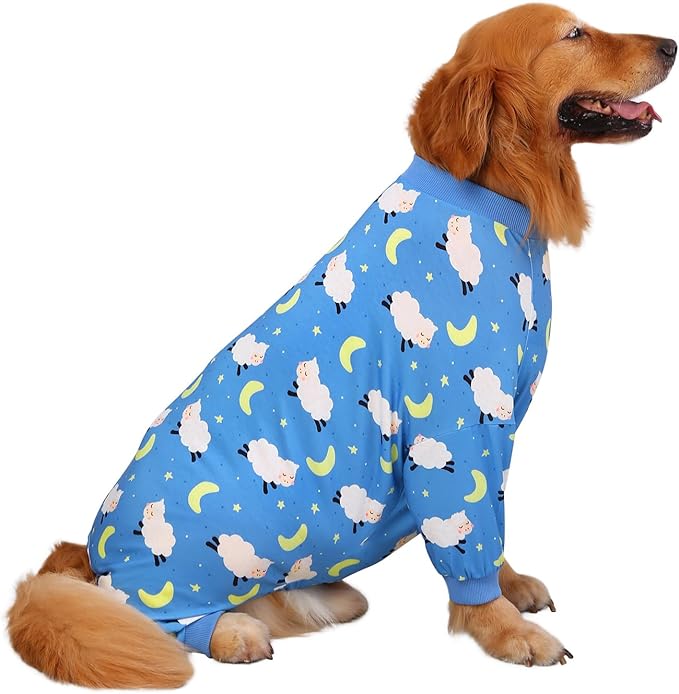 HDE Dog Pajamas One Piece Jammies Jumpsuit Pet Clothes Outfit Stretchy Lightweight Comfy Shirt Pjs for M-3XL Dogs Counting Sheep - 3XL