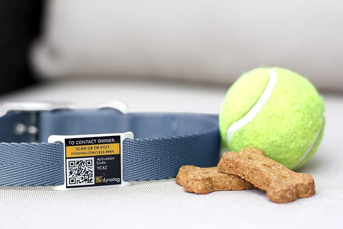Dynotag® Web Enabled Super Pet ID Smart Tag. Slider Style w. DynoIQ™ & Lifetime Recovery Service (Open Slot, Tag only, for 1 inch Collar Band)