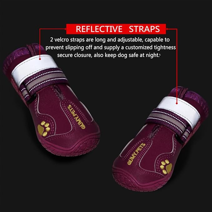 QUMY Dog Shoes for Large Dogs, Medium Dog Boots & Paw Protectors for Winter Snowy Day, Summer Hot Pavement, Water-Resistant in Rainy Weather, Outdoor Walking, Indoor Hardfloors Skid-Resistant Sole