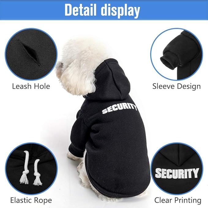 SCENEREAL Security Dog Hoodie Sweaters for Small Medium Large Dogs, Brushed Fleece Dog Clothes with Hat,Soft Cotton Winter Spring Coat All Weather Clothes, Classic Halloween Costume with Leash Hole