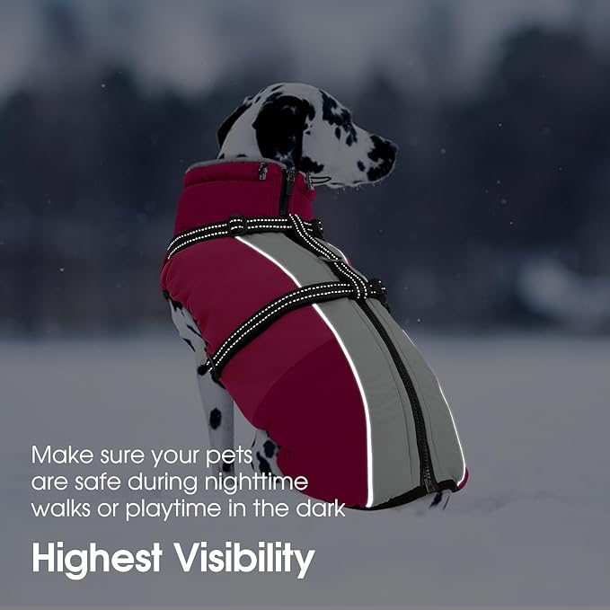 SUNFURA Dog Coat, Warm Dog Jacket with Harness Built in, Waterproof Pet Winter Coat Snowsuit with Zipper, Reflective Fleece Jacket for Extra Large Dogs, Weimaraner, Hot Pink XXL