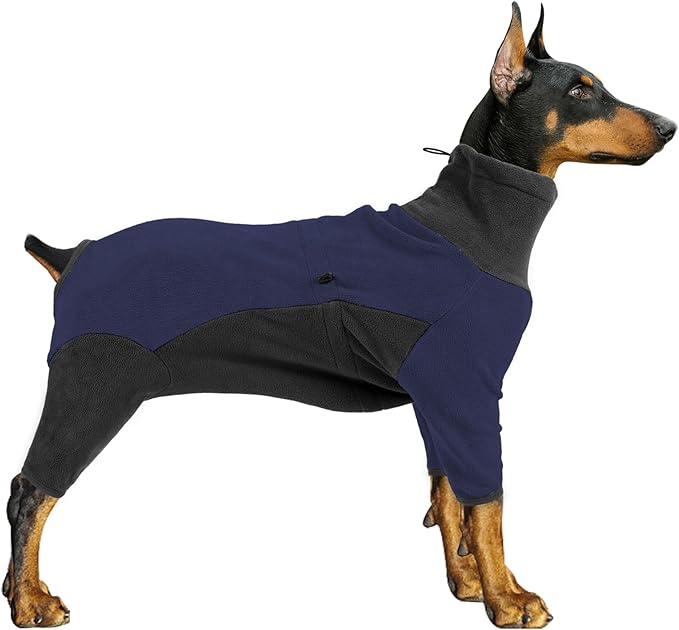 Warm Fleece Dog Jacket, Windproof Pullover Jumpsuit, Cold Weather Clothes for Medium Large Dog (2XL, Blue)