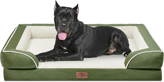 Comfort Expression Orthopedic Dog Bed for Extra Large Dogs 53x42 Inch, Waterproof Egg Crate Foam XXL Pet Bed with Removable Bolsters, Dog Couch with Washable Cover & Non-Slip Bottom, Light Green