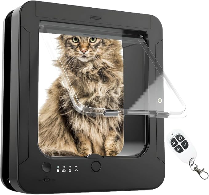 Microchip Cat Doors, Smart 4-Way Locking System, 29.8x26.3cm, Remote Control Pet Door, Sensor Collar Pet Door, Includes 2 Sensor Collars, for Doors, Patios, Walls, and Balconies