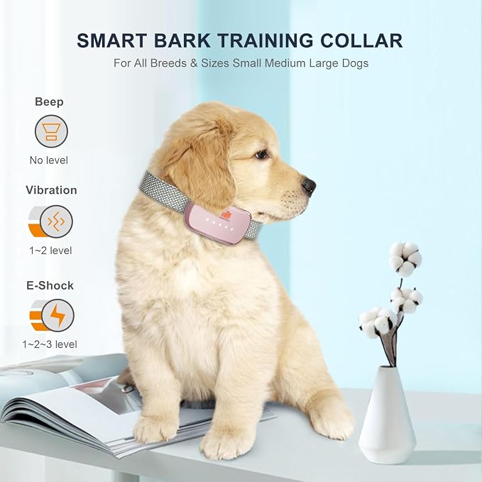 Smart Automatic Anti bark Dog Collar Intelligent Waterproof Rechargeable Barking Terminator (Pink Bark Collar)
