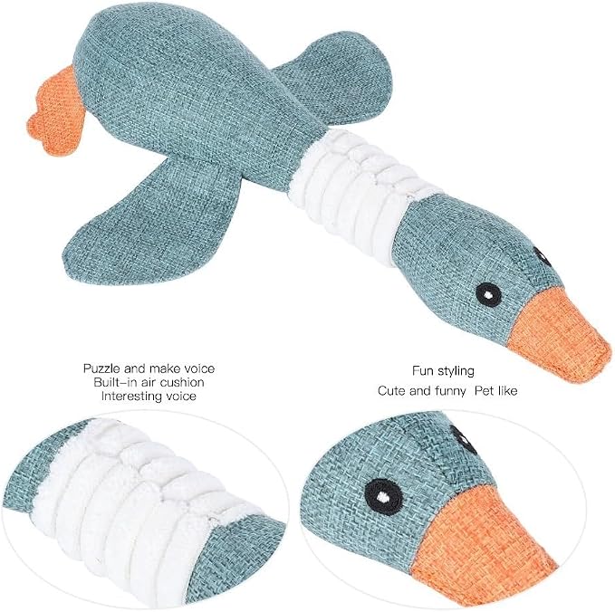 Squeaky Goose Dog Toy, Cotton Linen Blend Chew Toy for Small Medium Dogs and Cats, Interactive Play Toy with Teeth Cleaning Function(Brown)