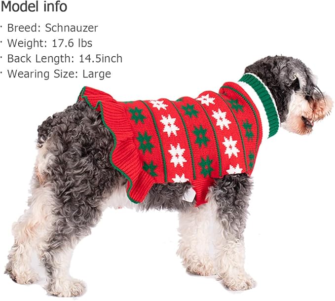 KYEESE Dog Christmas Sweater Warm Dog Sweater for Small Dogs with Leash Hole Knit Dogs Clothes Pet Coats Turtleneck Pet Sweater Dress with Snowflake Pattern, Red, Small