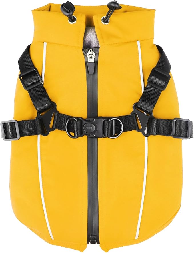 Dog Winter Coat Reflective Water-Resistant Jacket, Fleece Lined Windproof Puppy Coat with Back Zipper & D-Ring, Cold Weather Dog Coats for Small Medium Dogs (L, Orange)