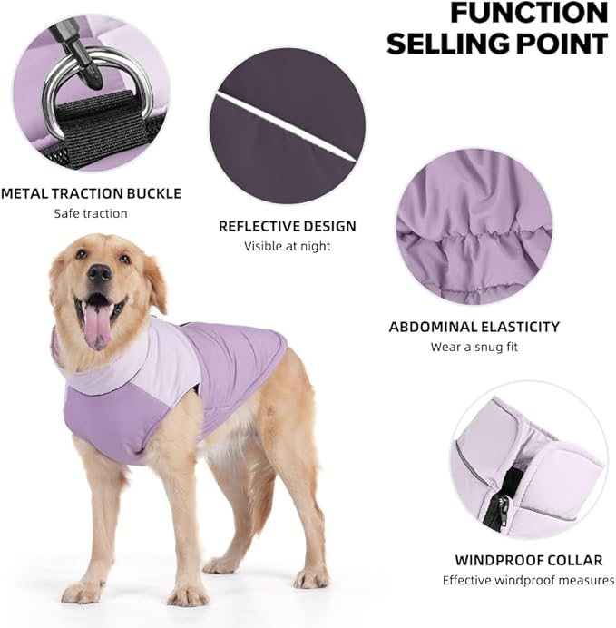 Dog Coat, Waterproof Dog Winter Jacket in Puppy Cold Weather Windproof Coats Reflective Pet Vest, Zip-Up Cold Weather Coats for Small Medium Dogs (Purple and White, 4XL)