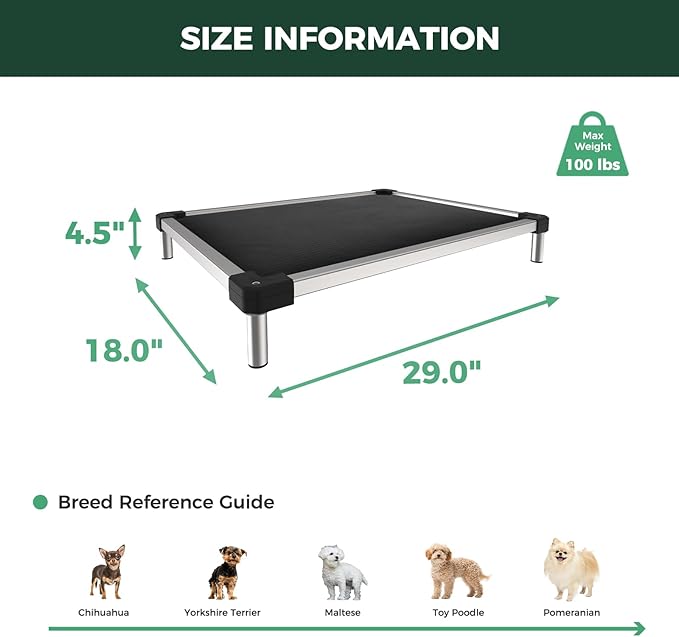 FXW TitanNest Chew-Proof Elevated Dog Bed, Raised Cot for Indoor/Outdoor/Camping Use, Durable & Washable Padded Pet Bed for Extra-Small Dogs, 29.0" L x 18.0" W x 4.5" H, Black