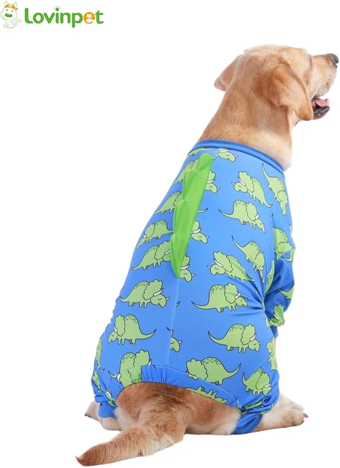 LovinPet Large Dog Pajamas, Four-Leg Stretch Onesie Bodysuit, Lightweight UV-Shielding Pajamas, Anti-Lick Calming Recovery Suit for Surgery, Pull-On for Medium and Large Breeds,Blue Green,XXL