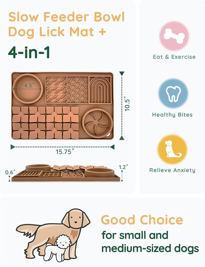 Slow Feeder Bowl, Silicone Lick Mat with Suction Cups for Dog Cat, Snuffle Mat for Pet Smell Training, Puzzle Toys for Bored Puppy, Interactive Sniff Mat for Slow Eating and Keep Busy, Brown